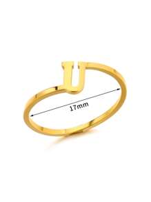 1Pc Personalized Initial Ring For Women Minimalist 26 Letters Ring 18K Gold-Plated Stainless Steel Finger Ring Ladies Jewelry Fashion Accessories - Yellow Gold - View 21