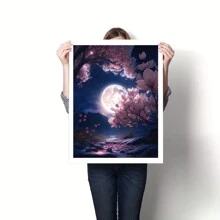 DIY Acrylfarben nach Digital-Ölgemälde Set für Erwachsene - rahmenloses 16 "X 20" (Zoll) Mondblumen Design, faltenfreie aufrollbare Farbdruckgalerie-Leinwand, Pinsel, fertig zum Malen, perfekt für Anfänger, ideal für Wohndekoration und einzigartige Geschenke - Verschiedenfarbig - Übersicht 3