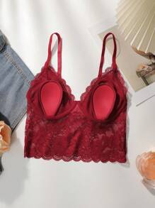 VIOMISHA Women's Bralette Top Transparent Lace Top, Short Camisole Vest,Lace Bralette,Deep V-Neck Bra, Women's Bra. - 酒紅色 - 查看 8