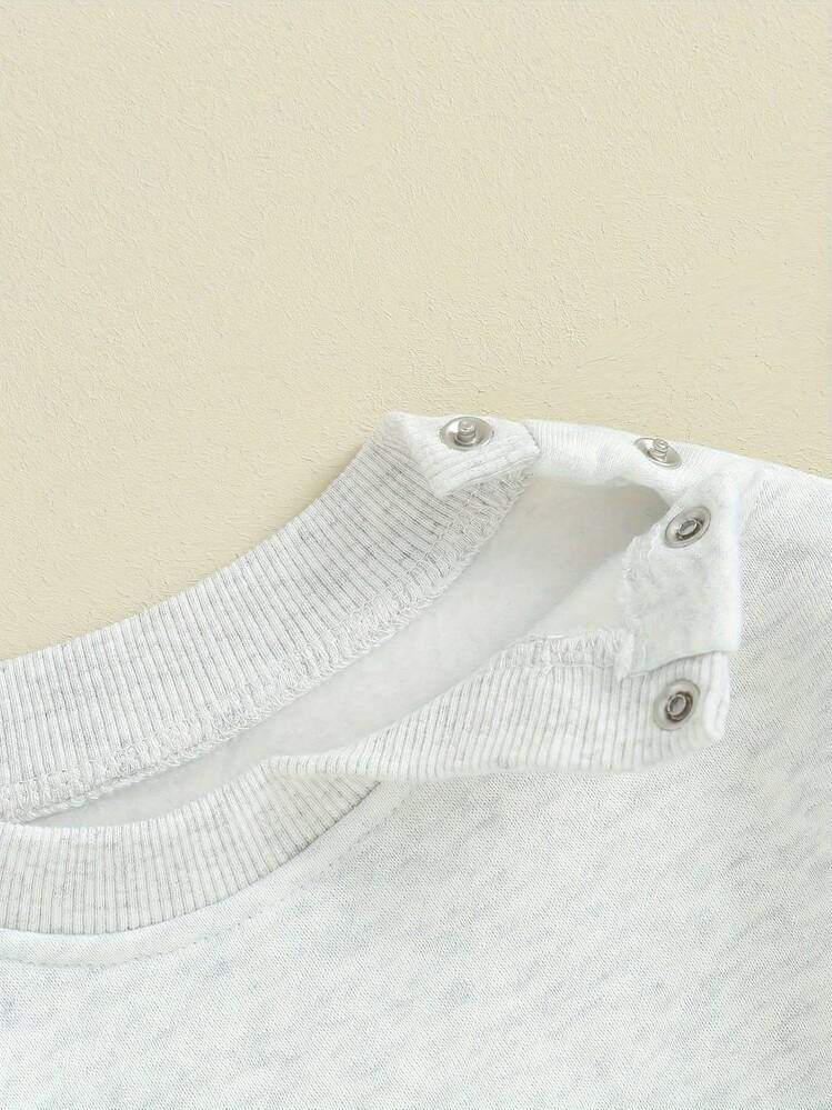 Baby Boy Girl Warm Sweatshirt Romper Solid Long Sleeve Fleece Sweater Bubble Romper Fall Winter Outfit Clothes - Xám - Xem 6