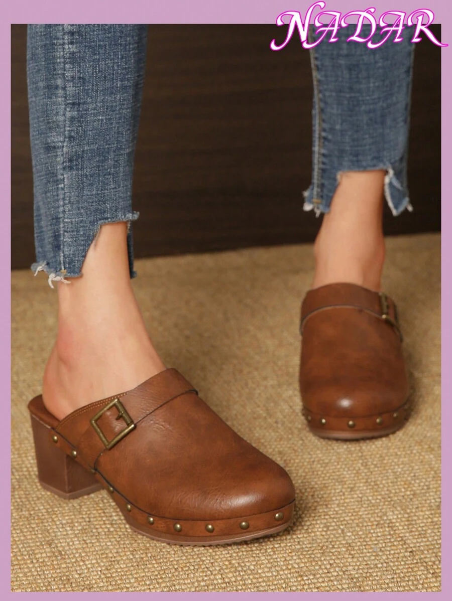 Giày lười mũi tròn đế xuồng đế xuồng đế dày màu nâu, thời trang xuân/thu cho nữ, đi chơi/du lịch, thanh lịch