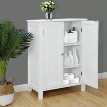 Modern Batoom Floor Storage Cabinet In White With Adjustable Shelves And Double Doors