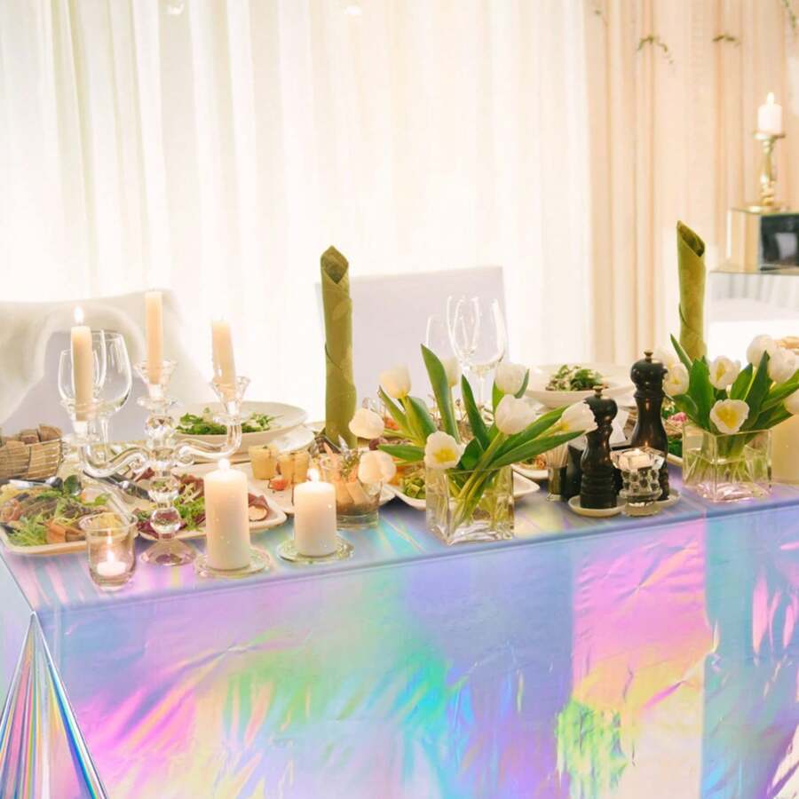 1/5/10pcs, Disposable Magic Tablecloth, Laser Tablecloth, Rainbow Tablecloth, Suitable For Holiday Birthday Party Wedding Party Gifts Graduation Birthday Decorations Party Decorations Bachelorette