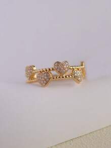1pc Copper Inlaid Zirconia Creative Double-Layer Heart Design Elegant Fashion Ring For Women - Gold - View 3