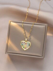 1 pieza Collar colgante de cereza de acero inoxidable dorado, estilo francés de hip-hop de moda, casual y minimalista, versátil, adecuado para uso diario, calle, San Valentín, fiesta, vacaciones