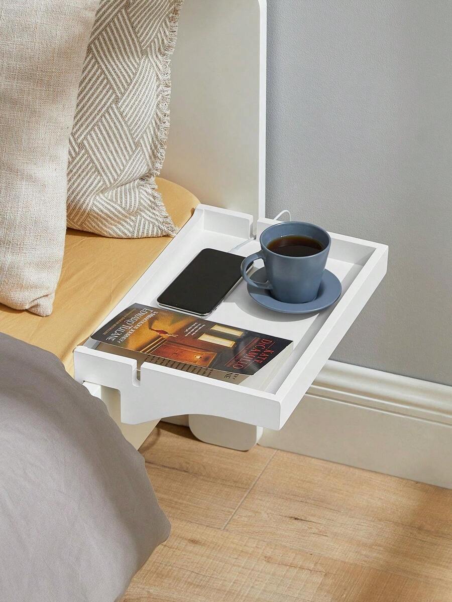 NKD01 Bedside Shelf With Cable Management, Nightstand Shelf For Mobile Phone, Remote Control, Made Of Bamboo, Clampable, Approx. WxHxD: 36x8x25cm
