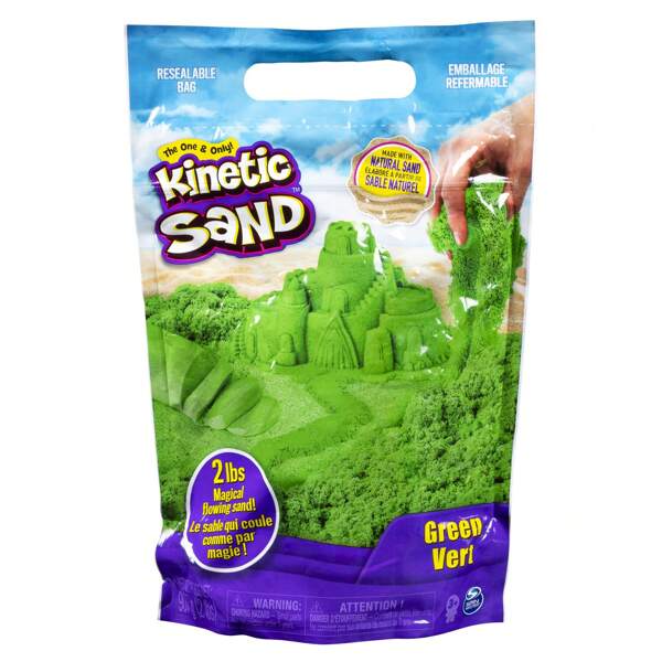 Spin Master Kinetic Sand, The Original Moldable Sensory Play Sand, Green, 2 Lb. Resealable Bag, Ages 3+