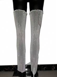 Sexy Fishnet Leg Sleeves Com Strass - Acessório Glam para Boate
