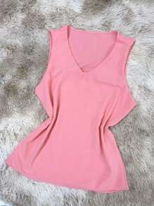 Women's Formal Blouse Tank Top Wide Strap Duna Fabric Basic Fashion Plain Simple - Baby Pink - View 1
