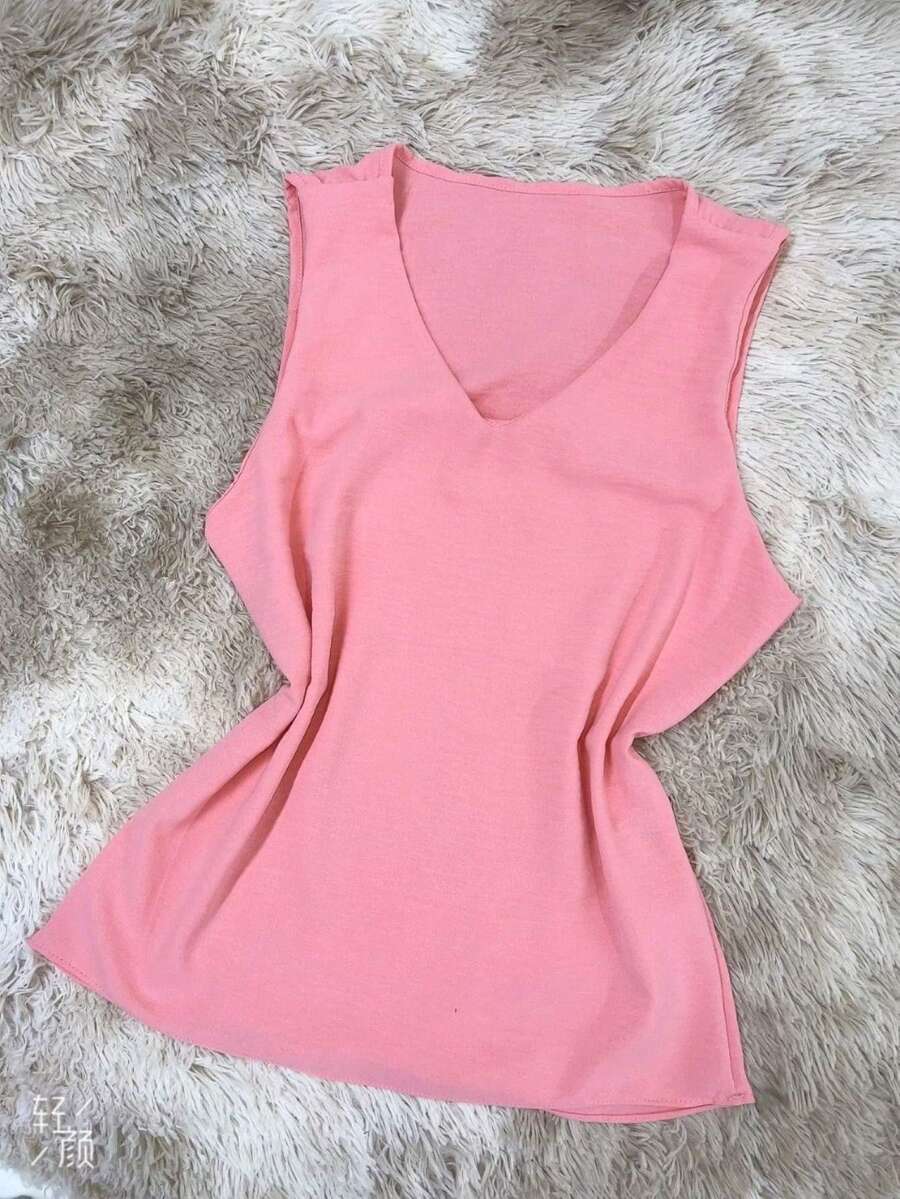 Women's Formal Blouse Tank Top Wide Strap Duna Fabric Basic Fashion Plain Simple - Baby Pink - View 1