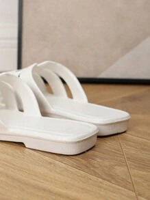 Women's Summer Flat Slide Sandals, Fashion Outdoor Indoor Bathroom Shower EVA One-Piece Lightweight Non-Slip White Slippers