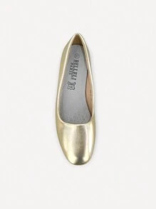 Scarpe con tacco alto comoda da donna a punta quadrata, colore unito, adatte per l'ufficio, eleganti tacchi alti - Dorato - Visualizzare 3