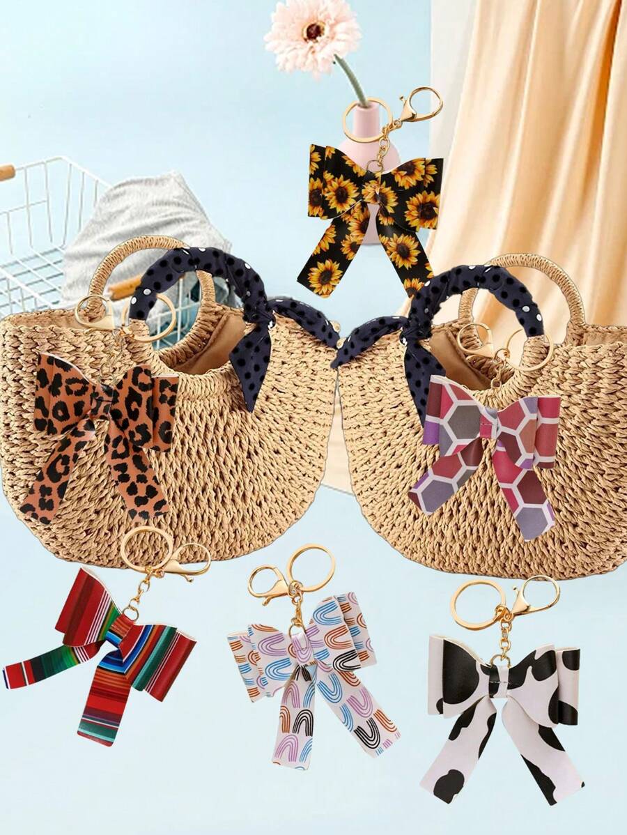 1 móc khóa da PU hình nơ nhiều màu, mặt dây chuyền hình bướm họa tiết da báo trang trí cho túi du lịch, ba lô, túi đeo chéo, phụ kiện phong cách đồng quê - phong cách khác nhau - Xem 1