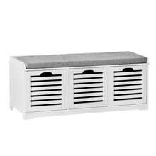 SoBuy FSR23-W Shoe Chest, Shoe Cabinet With Seat Cushion, Toy Chest, Storage Chest With 3 Baskets, Bench, WDH Approx.: 105x43x35cm - White - View 5