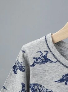 2pcs Young Boys' Dinosaur Allover Print Long Sleeve Pajama Set, Lightweight For Spring & Summer - Grey - View 4