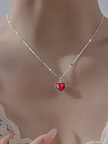 红色爱心项链女纯银小众轻奢设计高端情人节礼物 - 紅色愛心項鍊 - 查看 6