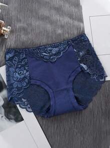 4pcs Set Elegant Lace Women Underwear, Breathable Comfortable Mid-Waist Panties With Lace Details