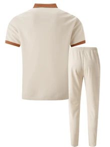 2 pièces Ensemble de sport pour homme, polo à manches courtes casual + pantalon long, tenue de sport à design patchwork mode
