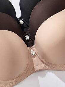 3PCS Lady's Comfortable Casual Wired Soft Cup Solid Lingerie Bra - Multicolor - View 4