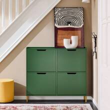 SoBuy 4 flip-lådor Skoskåp Skoställ Skoförvaring Skåp Organiseringsenhet Mörkgrön B100 X D19 X H90cm FSR100-SY - Mörk Grön - Visa 11