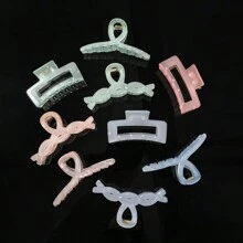 Juego de 3 pinzas de pelo cuadradas con textura mate y acabado esculpido en colores de gelificación, accesorios de pelo versátiles adecuados para recogidos diarios, diseños variados, elegantes de alta gama, con un toque fresco y minimalista, estilo Ins
