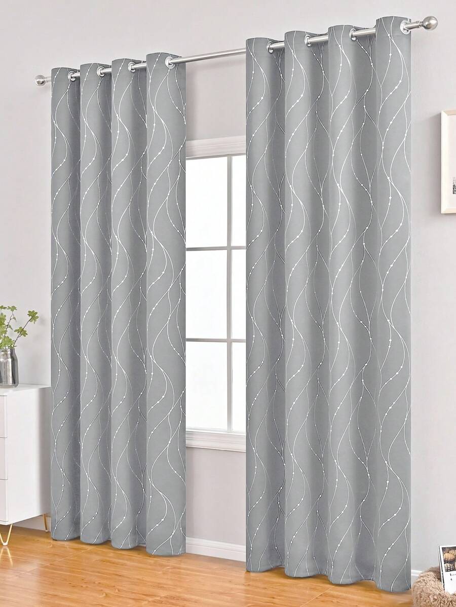 1pc European & American Style Single-Sided Metallic Foil Shooting Star Blackout Curtain - Dark Grey - View 1