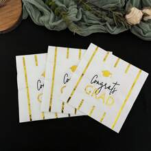 16 件/包，华丽的毕业派对餐巾一次性，3 层厚，软纸，铝箔印刷毕业和印刷祝贺纸餐巾装饰，适合毕业庆祝派对餐具，13*13 英寸，展开 - 金色 - 查看 9