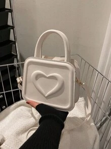 Mini Fashion Solid Color Heart-Shaped Embossed Square Handbag, Suitable For Shopping, Wallets, Shopping, Young Women, College Students, Newcomers, White-Collar Workers. They Are Very Suitable For Offices, Universities, Work, Business, Commuting, Outdoor Activities, Travel, And Outings