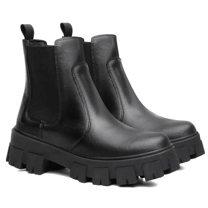 Bota Coturno Feminina Tratorada Blogueira Estilo Botinha Com Elastico