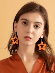 1Pair Acrylic Pentagram Earrings Neon Acrylic Pendant Star Pendant Drop Dangle Earrings 80s Jewelry Colorful Neon Star Tassel Earrings For Women, Simple & Fresh Hollow Out Star Design Stud Earrings Perfect For Parties, Casual Wear And Daily Outfits - Single Five-pointed Star Earrings - View 9