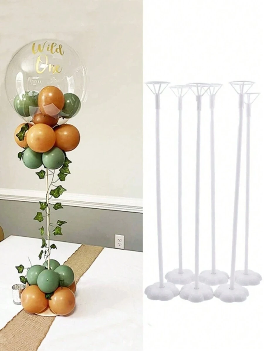 6件/套塑料气球支架，简约透明塑料气球支架，适合派对，情人节装饰派对用品（随机赠送一包胶水） - 白色 - 查看 1