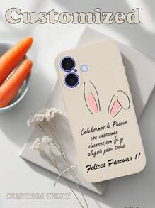 1pc Customizable Cute Bunny Ear Phone Case With Easter Blessing Text, Compatible With Iphone 16 15 14 13 12 Pro Max/Plus