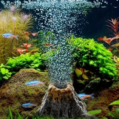 1pc Aquarium Volcano Air Stone Decoration Aquarium Bubble Aerator With Aeration Stone ABS Volcano Air Bubbler Fish Tank Aquascape Aquarium Aquascape Fish Tank Decoration Landscape Wigwam Volcano Ornament Oxygen Booster Pump Air Bubble Stone