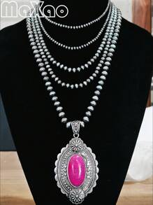 Vintage-Inspired Large Concho Pendant Multi-Layered Necklace For Women, Available In Different Colors To Match Various Outfits, Great As Self-Purchase Or Gift For Best Friends, More Vintage Styles Available In-Store