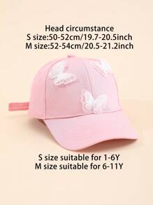 1pc 3D Embroidery Butterfly Girls' Adjustable Breathable Lightweight Baseball Cap, Soft & Elegant, Suitable For Daily, Vacation, Outdoor, Walking, Gift