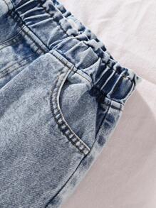 Tween Girl Cherry Print Casual Straight Denim Skirt, Fashionable & Unique Summertime - Medium Wash - View 4