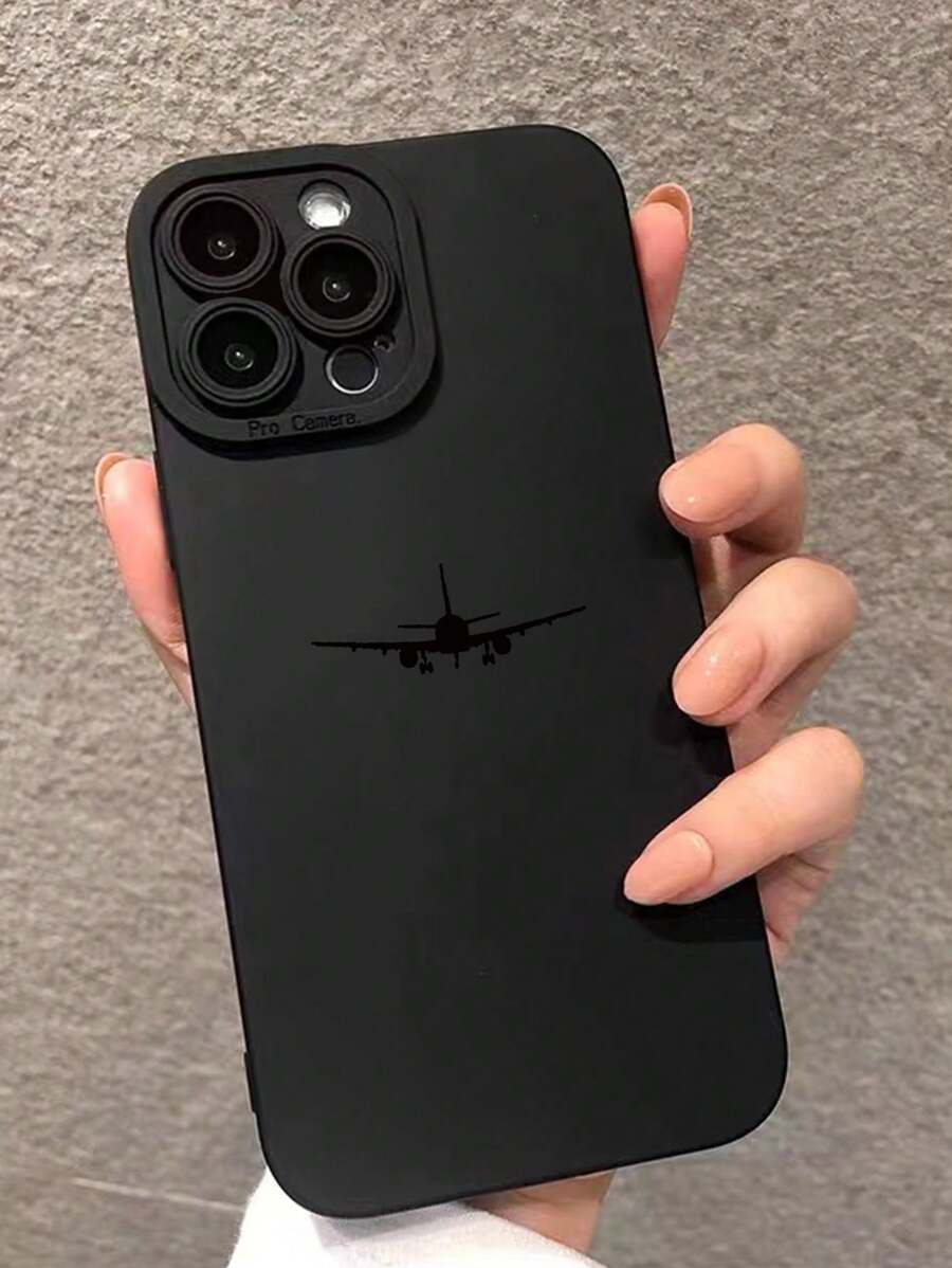Funda de teléfono a prueba de golpes con borde perforado de precisión y estampado de avión negro, compatible con iPhone P14 ProMax, P13, P11, P12, XR, 7/8, Galaxy S22, S21, S20 FE, A51, A52, A53, A71, A72, A73, Redmi 9, 9A, 10A, 10C, Note 9, Note 10, Note 11, Note 12, 12, 12C, resistente al agua y a los arañazos