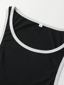 Camiseta de tirantes transpirable de verano para hombres con dobladillo en forma de arco, adecuada para exteriores, gimnasio, correr, deportes - Negro - Ver 3