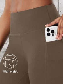 ROYALS MATTINI 女式高腰摩卡棕色运动紧身裤，带口袋，柔软有弹性，骑行/瑜伽/舞蹈休闲裤，修身户外运动服