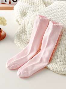 1 Pair Newborn Baby Socks, Solid Color Classic, Skin-Friendly Soft Comfortable Mid-Calf Socks, Fashionable Versatile Breathable Knee-High Socks, Suitable For Daily Life Or Holiday Gifts, Random Color