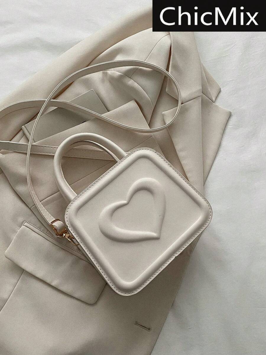 Mini Fashion Solid Color Heart-Shaped Embossed Square Handbag, Suitable For Shopping, Wallets, Shopping, Young Women, College Students, Newcomers, White-Collar Workers. They Are Very Suitable For Offices, Universities, Work, Business, Commuting, Outdoor Activities, Travel, And Outings
