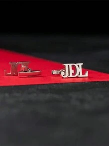 1 Pair Of Personalized Letter Cufflinks - Custom Cufflinks - Groom Wedding Cufflinks - Groomsman Gift - Initial Cufflinks, Stainless Steel, Full Of Luxury, Perfect Gift For Men - Multicolor - View 4