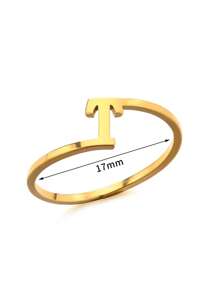 1Pc Personalized Initial Ring For Women Minimalist 26 Letters Ring 18K Gold-Plated Stainless Steel Finger Ring Ladies Jewelry Fashion Accessories - Yellow Gold - View 20