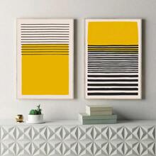 2pcs Abstract Beige And Grey Line Art Canvas Paintings, Wall Art Home Decor, Can Be Framed - Red and White - View 3