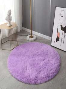 Alfombra redonda de pelo alto color liso, 100cm & 80cm, alfombra circular esponjosa, alfombra peluda para decoración del hogar, alfombra circular peluda antideslizante - Morado Violeta - Ver 2