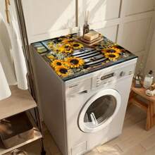 1 件家居装饰，向日葵黑白格子洗衣机防尘罩，吸水桌垫，速干冰箱垫，现代洗衣机和烘干机顶盖，洗衣房和厨房，家居用品