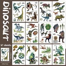 12 Blatt Dinosaurier Temporäre Tattoo Aufkleber, coole lebensechte realistische Jurassic Dinosaurier T-Rex Triceratops Pterosaurier Velociraptor Stegosaurus Allosaurus Muster, Dinosaurier Welt Geburtstags Party Dekorationen Zubehör Geschenke, Halloween Party Geschenke - Verschiedenfarbig - Übersicht 14