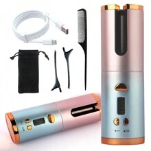 1pc USB Rechargeable Portable Wireless Electric Curling Iron, Auto-Rotating Curling Wand, 2-In-1 Curling & Straightening Iron, Mini Home Automatic Styling Hair Curler, Gift For Holiday, Multi-Color Available