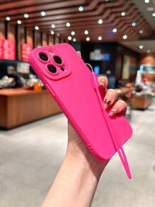 Pink Phone Case 1pc Solid Color TPU Anti-Drop Camera Protective Wrist Strap Lanyard, Suitable For Creative Mobile Phone Case Waterproof Shockproof Scratch Resistant - Hot Pink - View 4