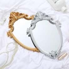 1pc Vintage Palace Wall Mirror Decor, Embossed Home Decoration Mirror, Tabletop Beauty Makeup Mirror, Bathroom Mirror Gifts Birthday Graduation